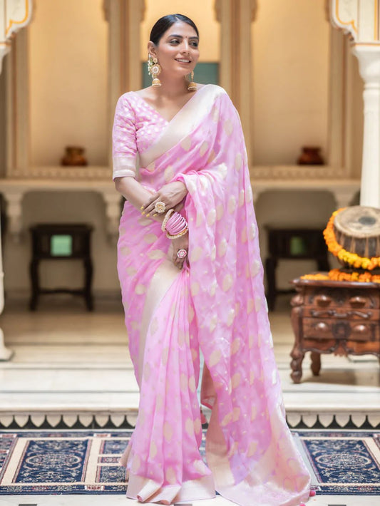 Chestnut Pink Banarasi Silk Saree