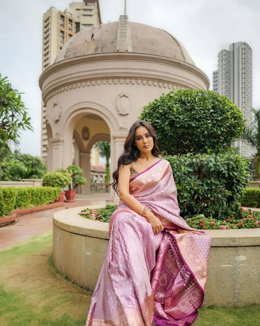 Vermilion Pink Woven Banarasi Saree
