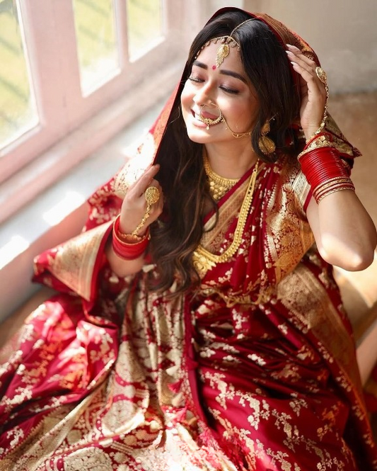 Aflush Red Woven Banarasi Saree