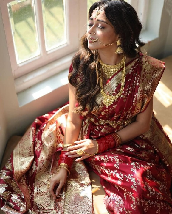 Aflush Red Woven Banarasi Saree