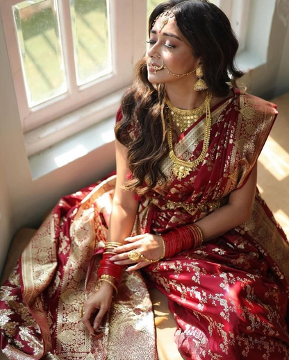 Aflush Red Woven Banarasi Saree