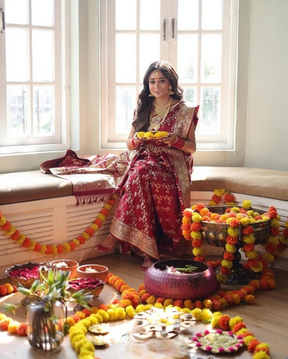 Aflush Red Woven Banarasi Saree