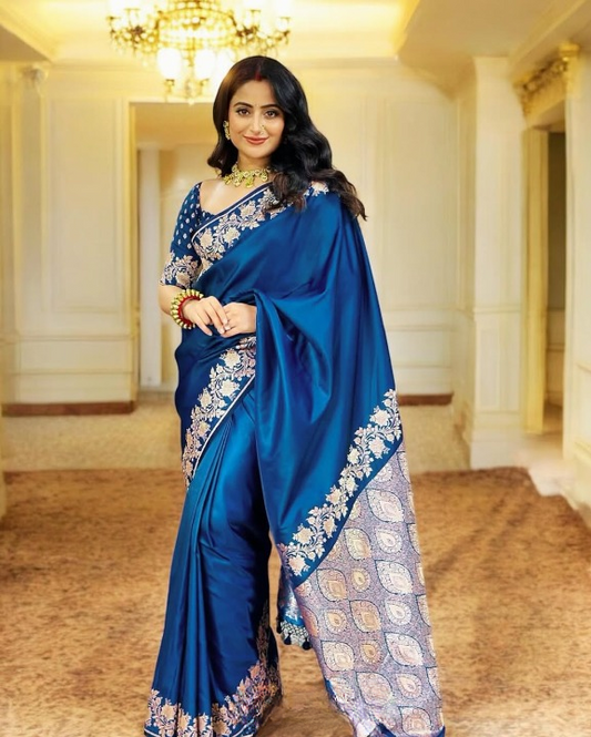 Churlish Blue Woven Banarasi Saree