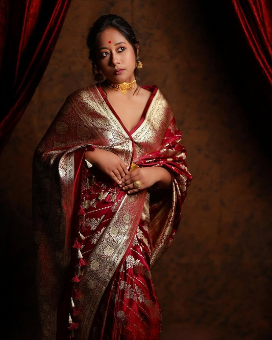 Betray Maroon Woven Banarasi Saree