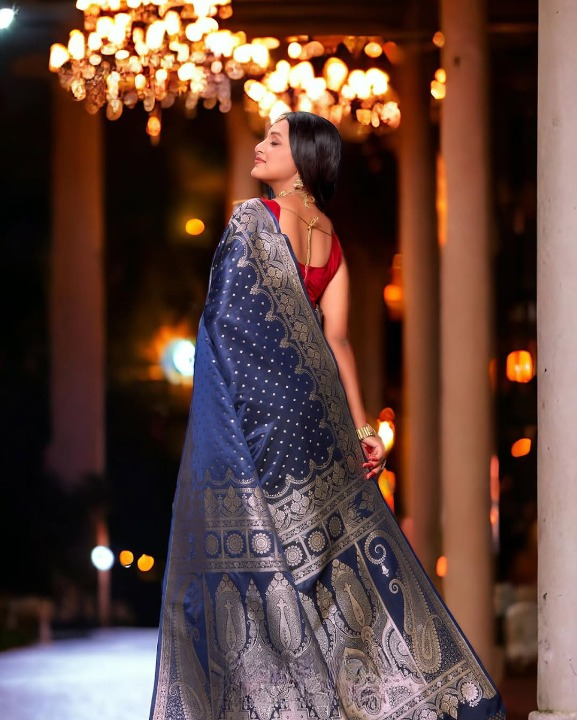 Royal Blue Woven Banarasi Saree
