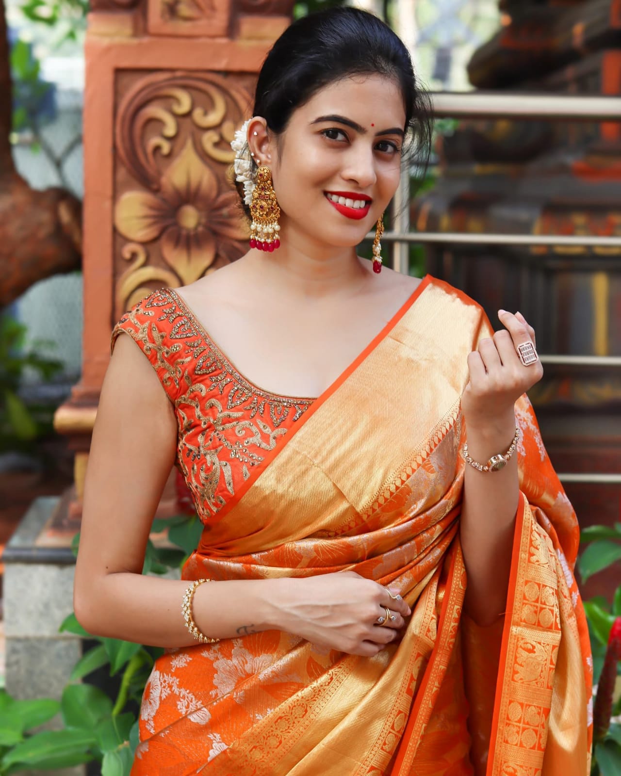 Chestnut Orange Banarasi Silk Saree