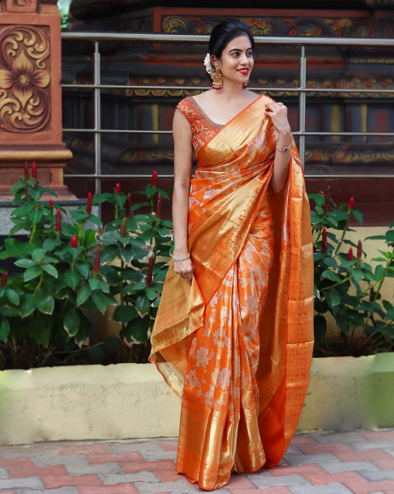 Chestnut Orange Banarasi Silk Saree