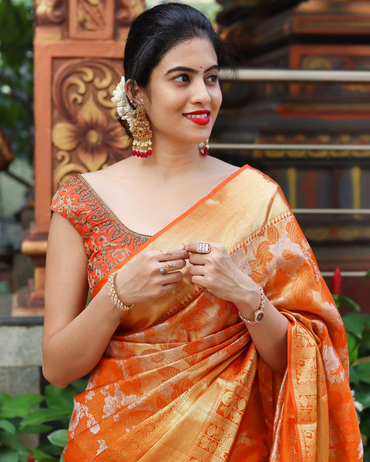 Chestnut Orange Banarasi Silk Saree