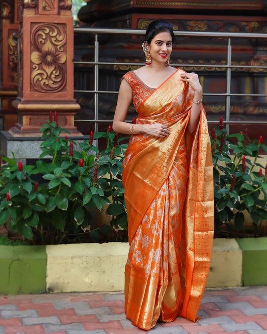 Chestnut Orange Banarasi Silk Saree