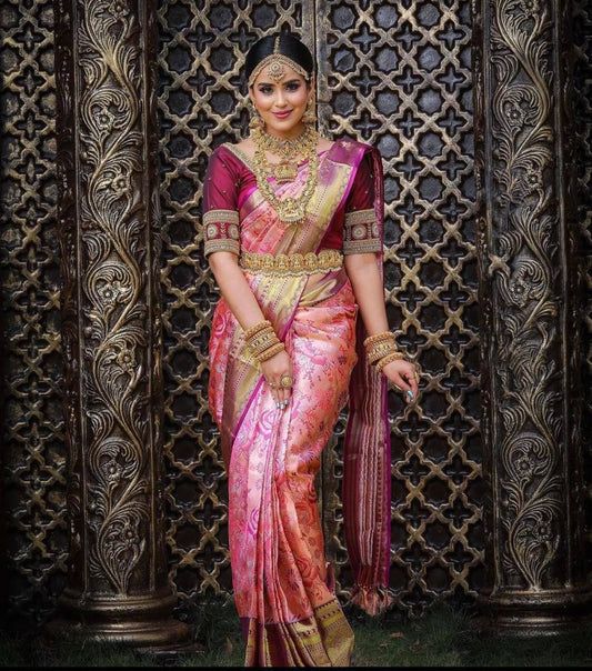 Chestnut Pink Banarasi Silk Saree