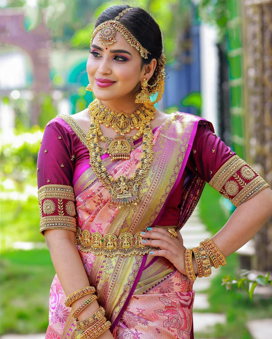 Chestnut Pink Banarasi Silk Saree