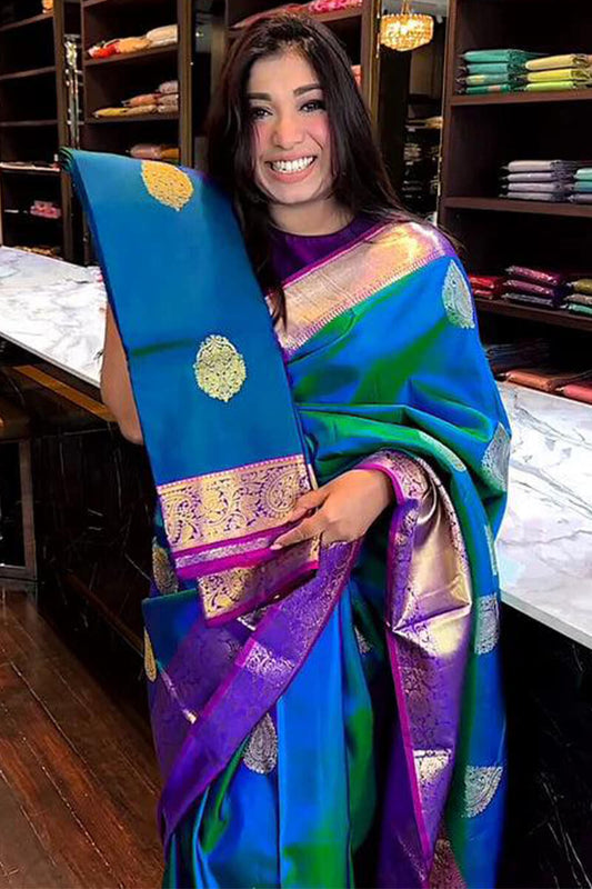Azureous Blue Banarasi Silk Saree