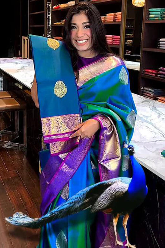 Azureous Blue Banarasi Silk Saree