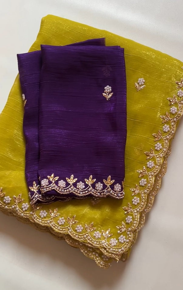 Geometric Chiffon Embroidery Saree