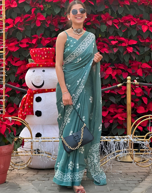 Bounteous Green Printed Saree
