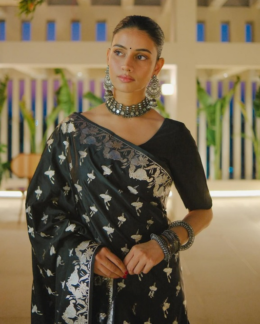 Bituminous Black Woven Banarasi Saree