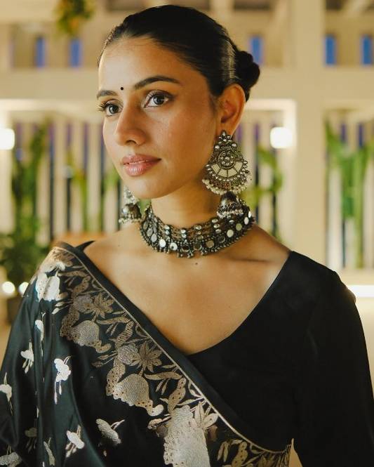 Bituminous Black Woven Banarasi Saree