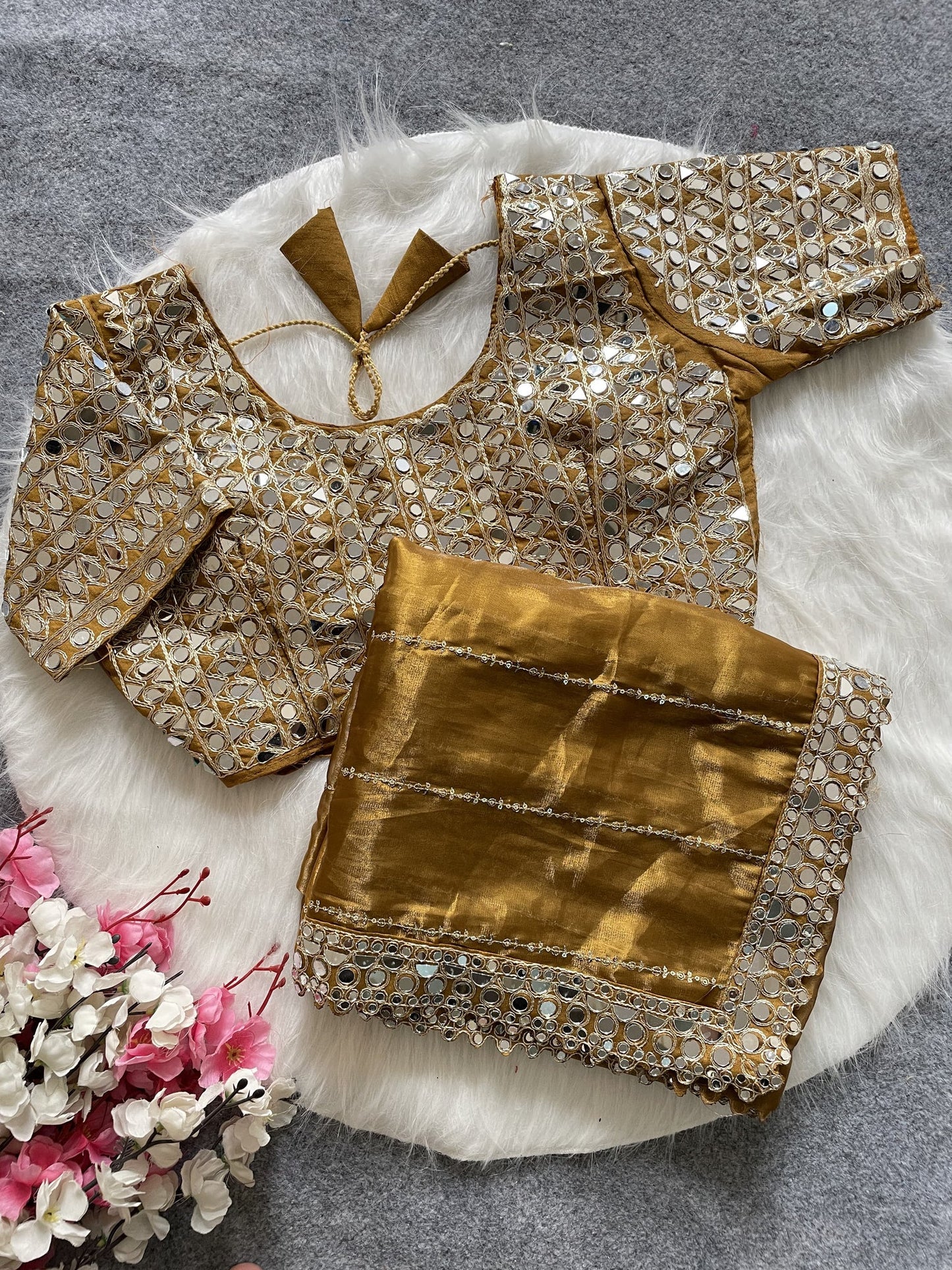 Leucous Golden Sequnece With Mirror Work