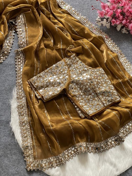Leucous Golden Sequnece With Mirror Work