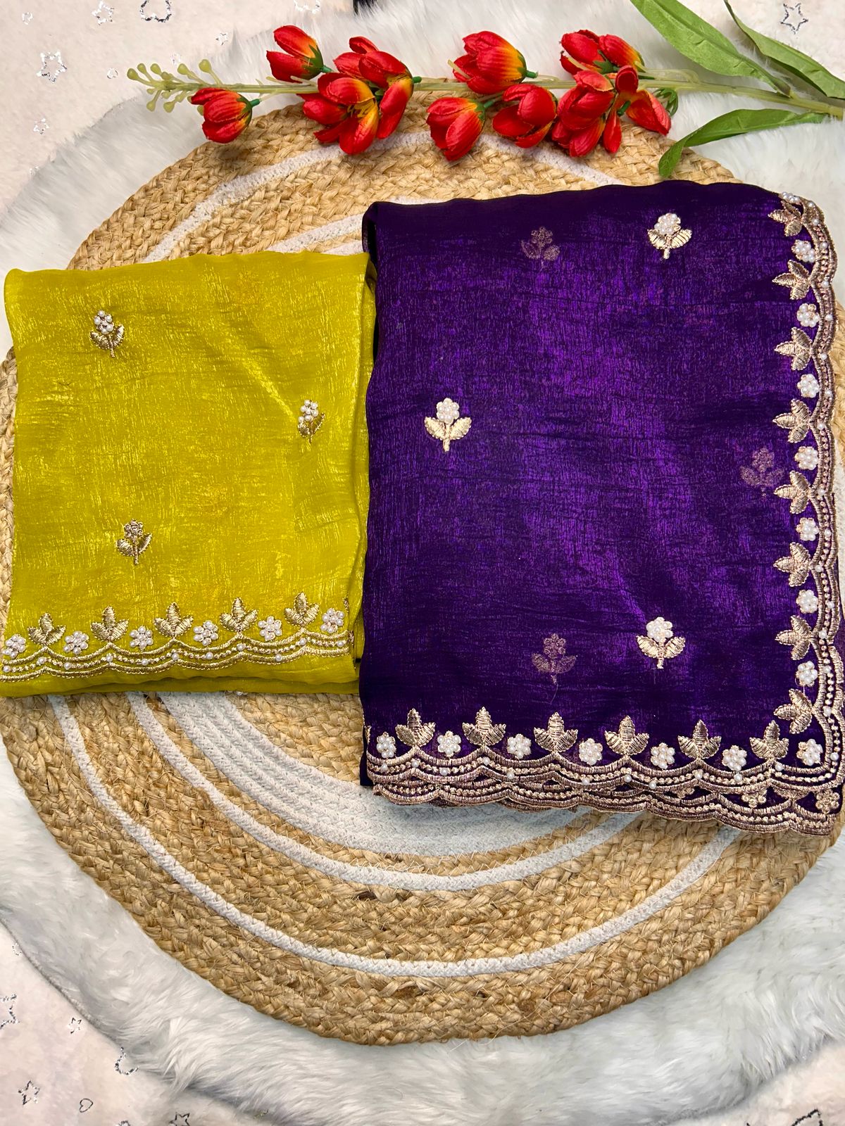 Tailoring Embroidery And Moti Work Saree