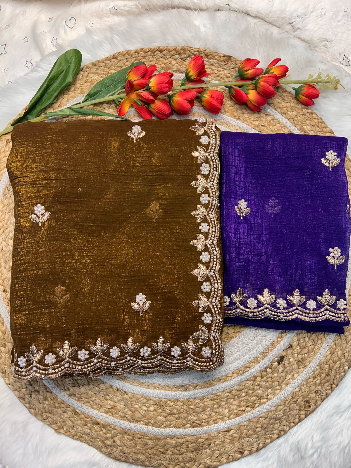 Tailoring Embroidery And Moti Work Saree