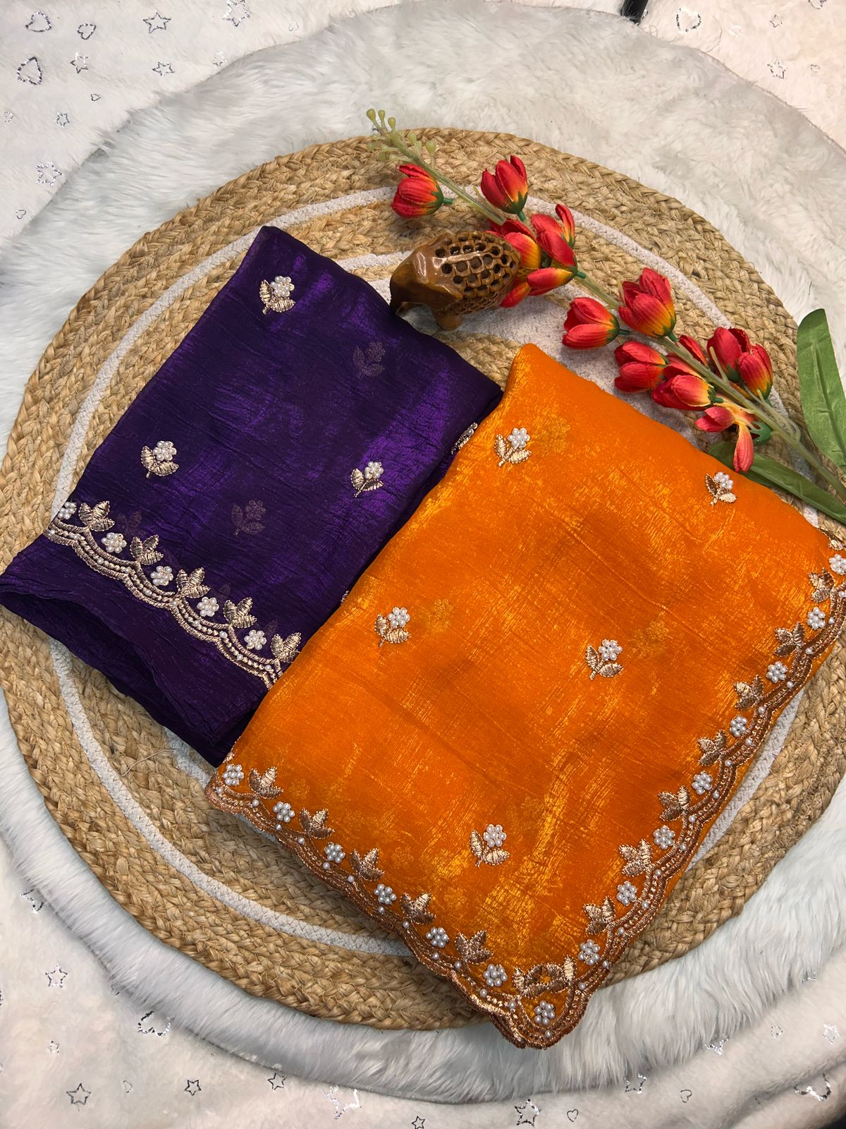 Tailoring Embroidery And Moti Work Saree