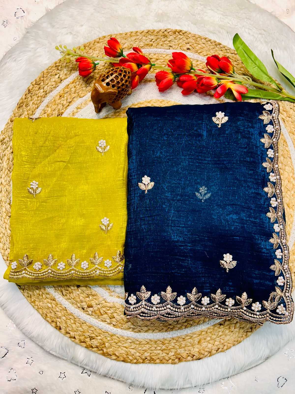 Tailoring Embroidery And Moti Work Saree