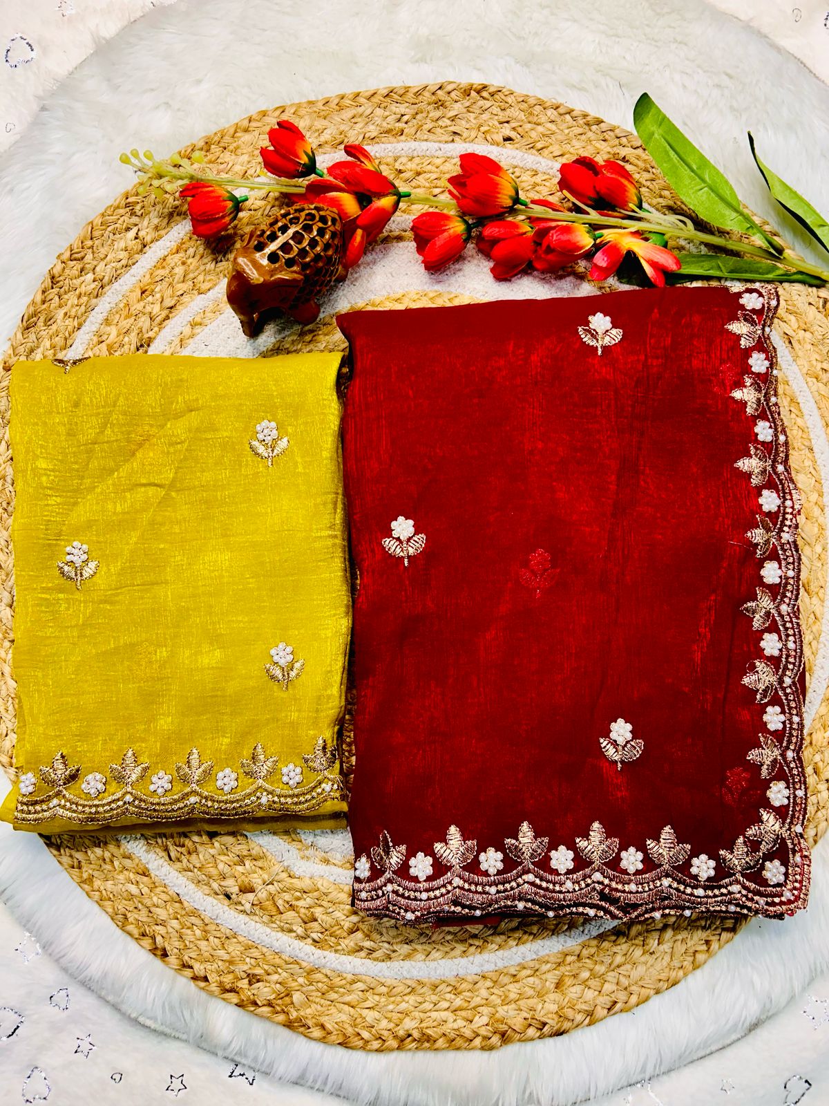 Tailoring Embroidery And Moti Work Saree