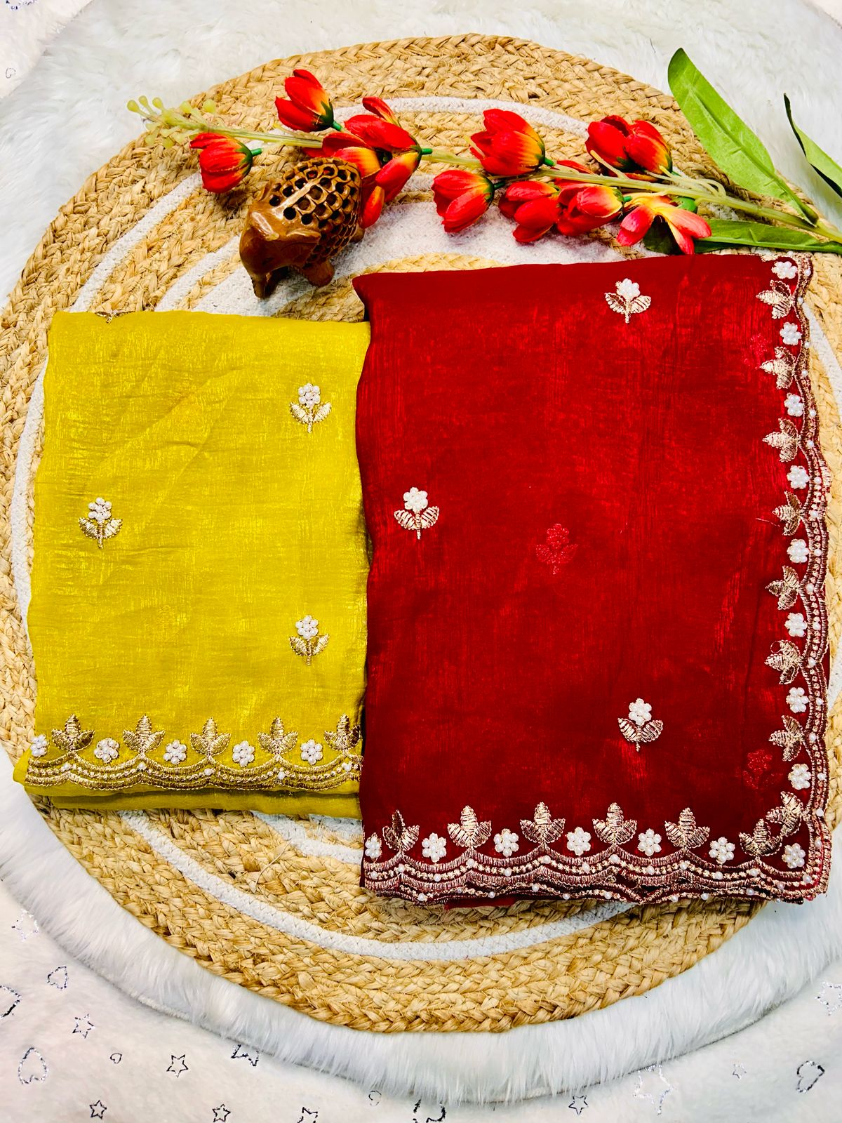 Tailoring Embroidery And Moti Work Saree