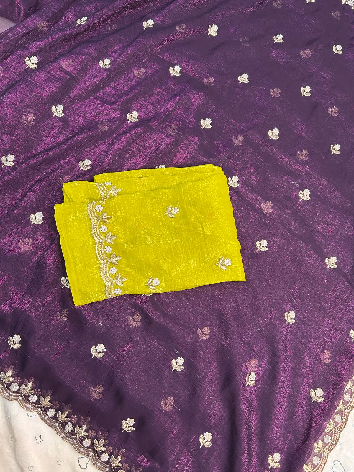 Tailoring Embroidery And Moti Work Saree