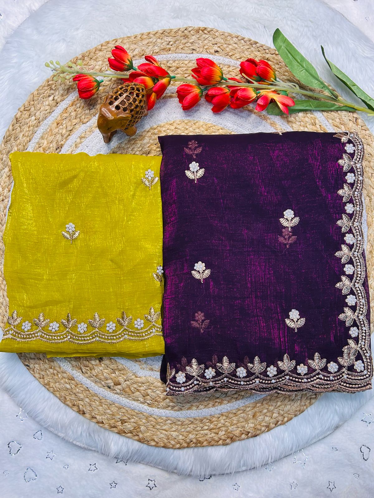 Tailoring Embroidery And Moti Work Saree