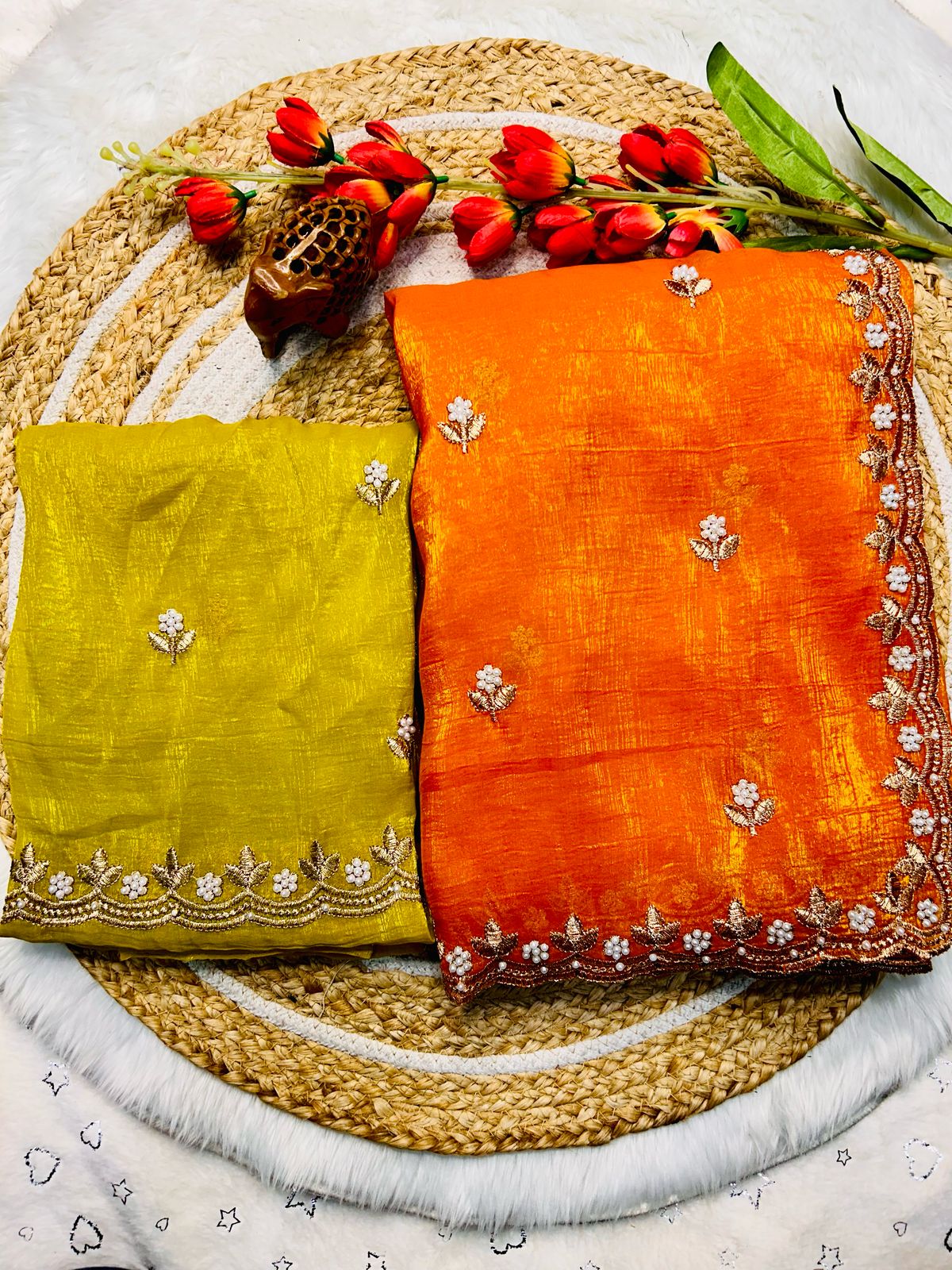 Tailoring Embroidery And Moti Work Saree