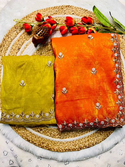 Tailoring Embroidery And Moti Work Saree