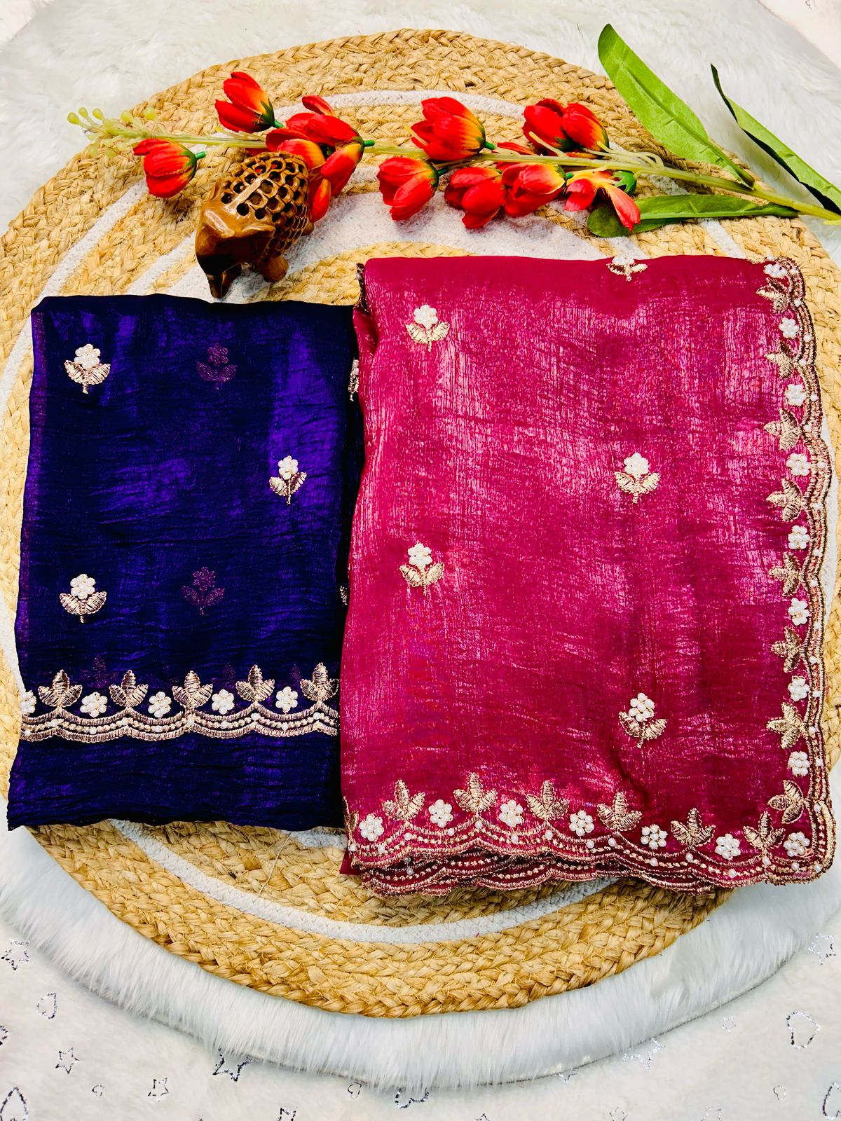 Tailoring Embroidery And Moti Work Saree