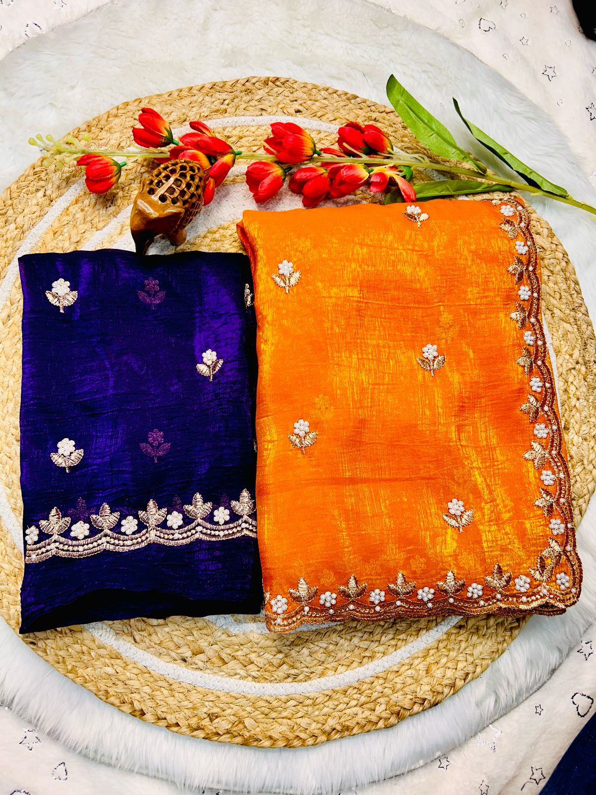 Tailoring Embroidery And Moti Work Saree