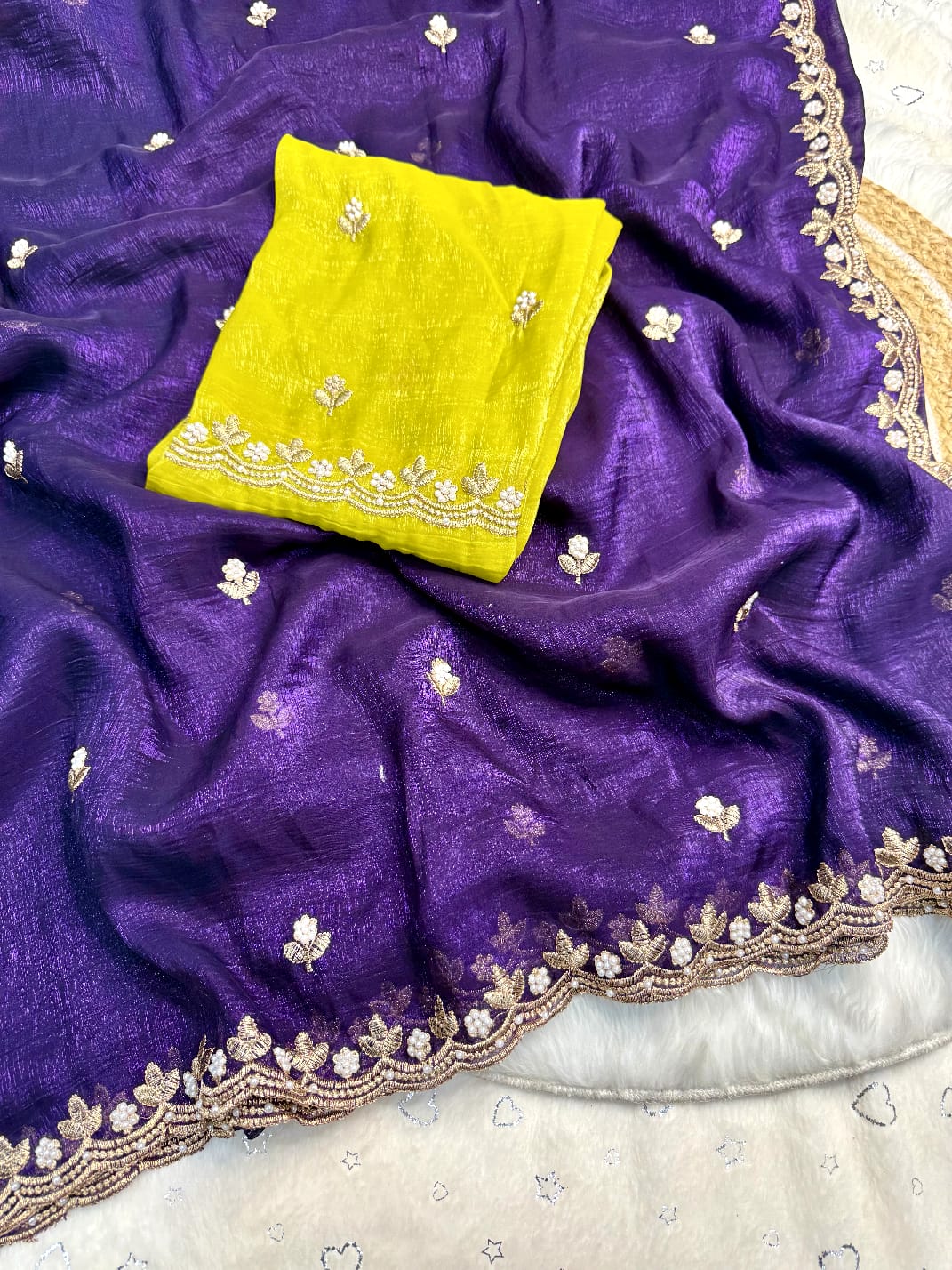 Tailoring Embroidery And Moti Work Saree