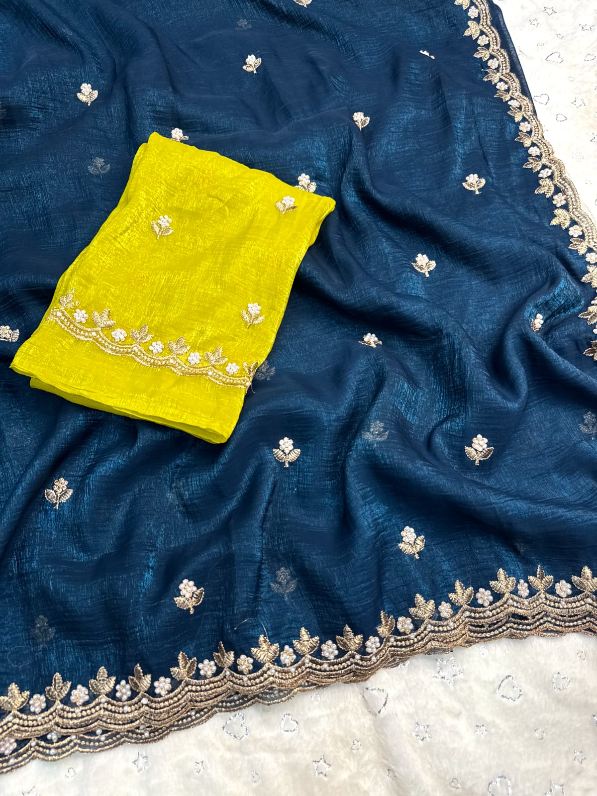 Tailoring Embroidery And Moti Work Saree