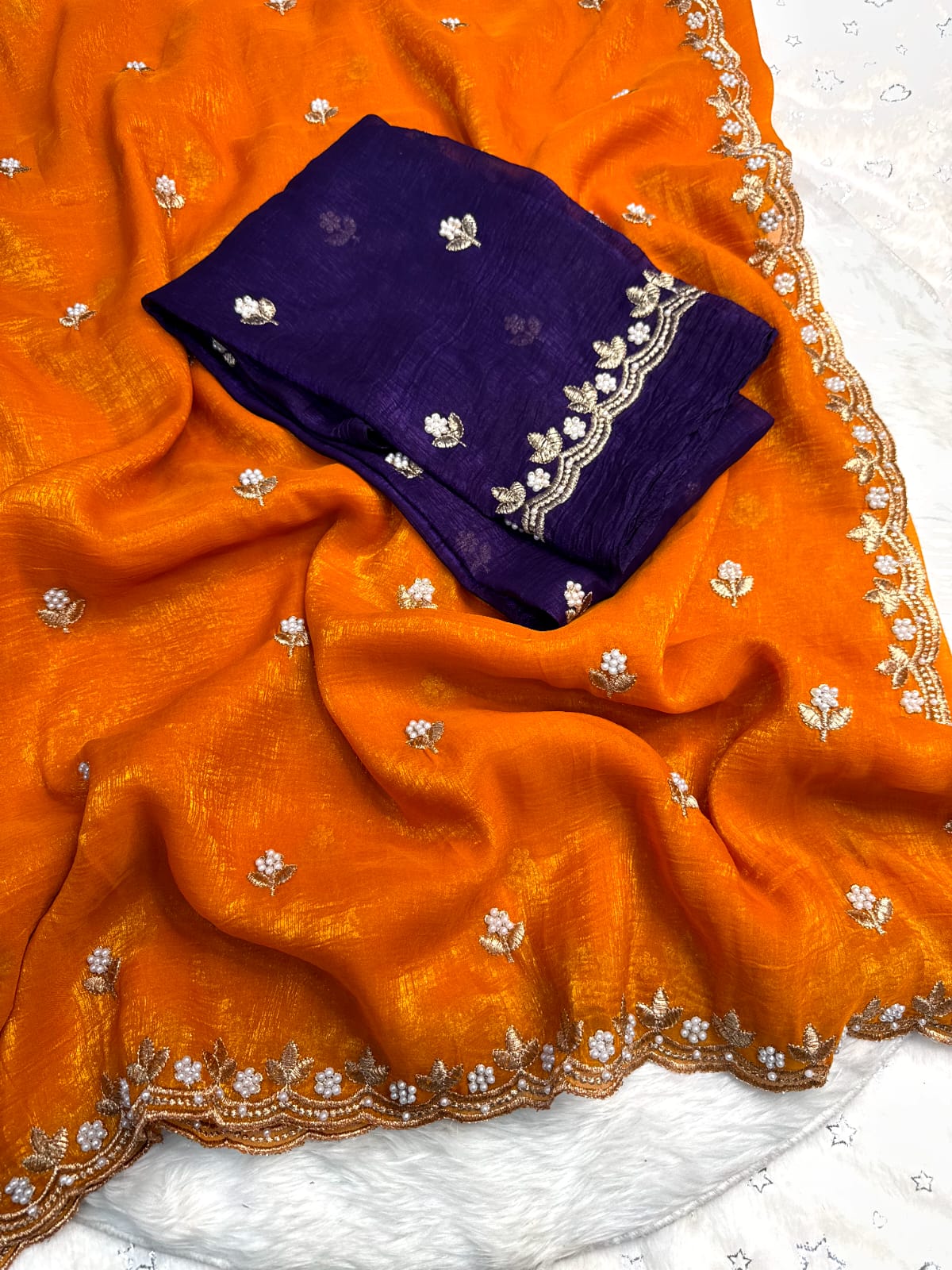 Tailoring Embroidery And Moti Work Saree