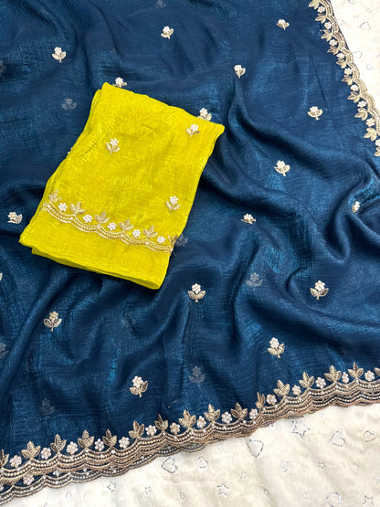 Tailoring Embroidery And Moti Work Saree