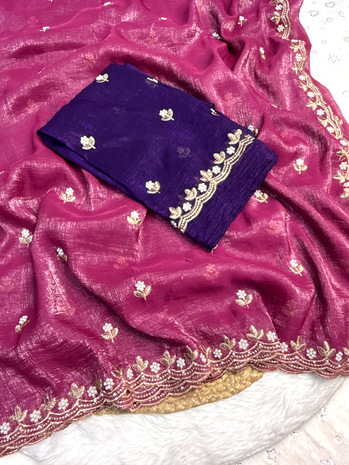 Tailoring Embroidery And Moti Work Saree