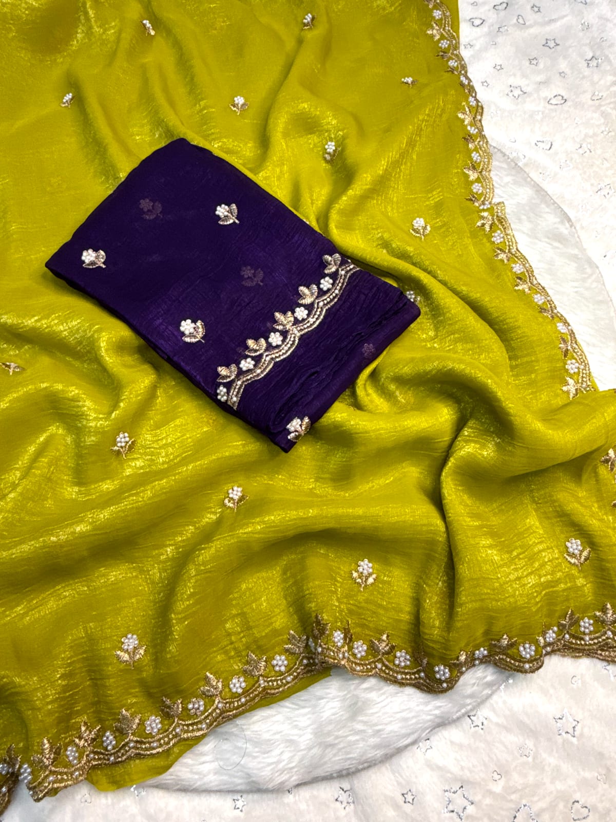 Tailoring Embroidery And Moti Work Saree