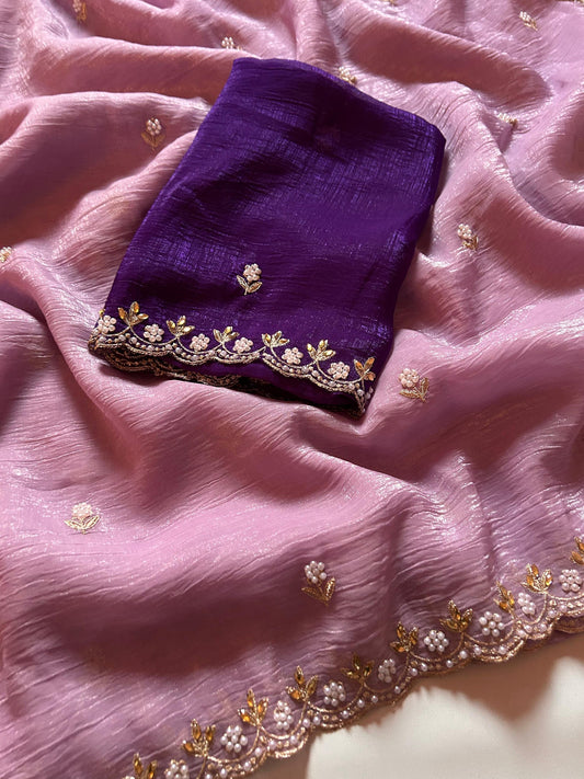 Geometric Chiffon Embroidery Saree
