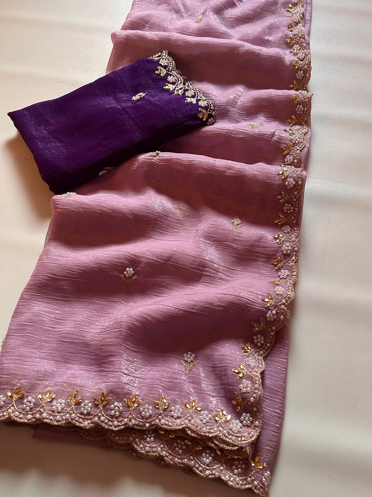 Geometric Chiffon Embroidery Saree