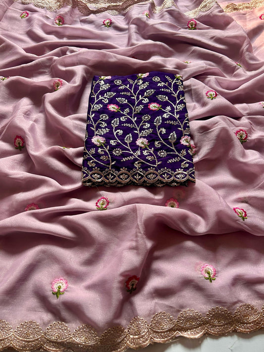 Chinnon Embroidery Saree