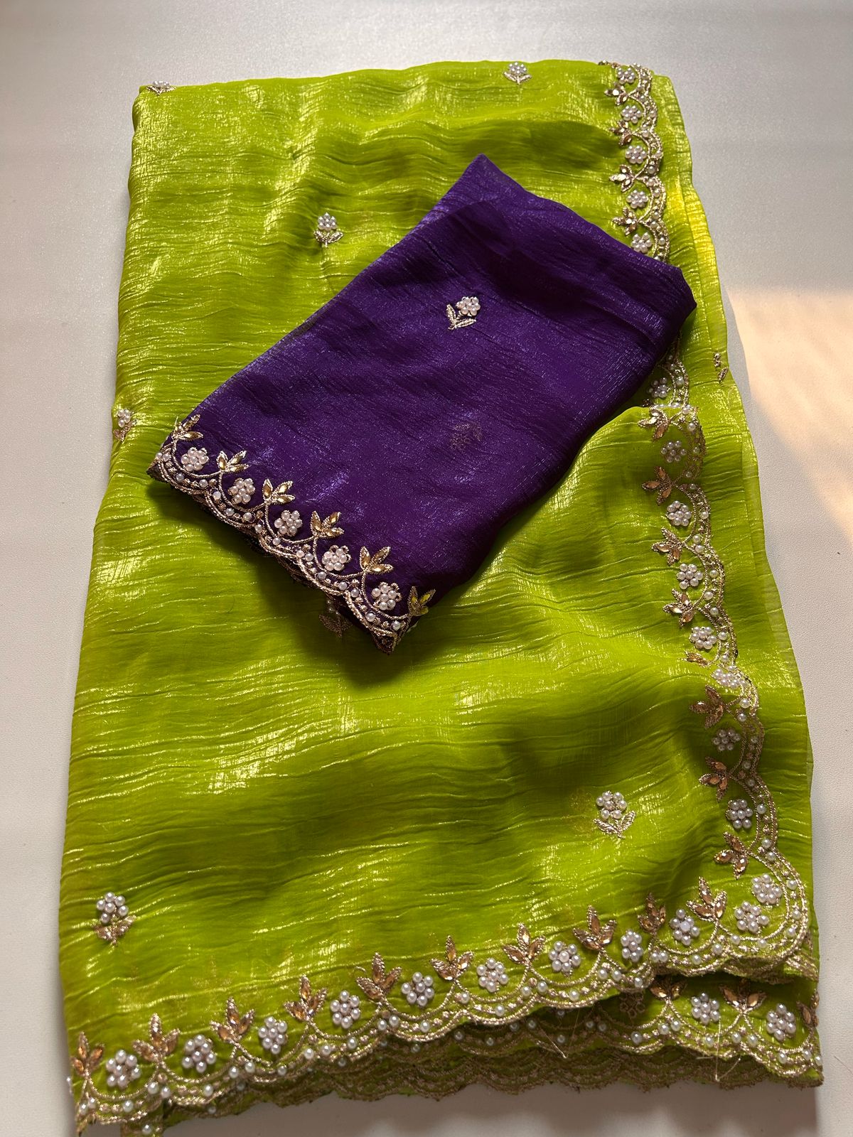 Geometric Chiffon Embroidery Saree