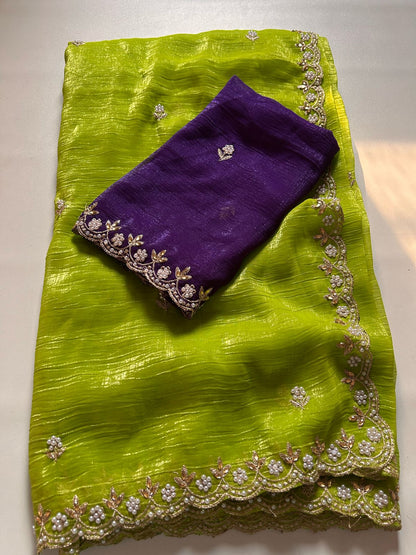 Geometric Chiffon Embroidery Saree