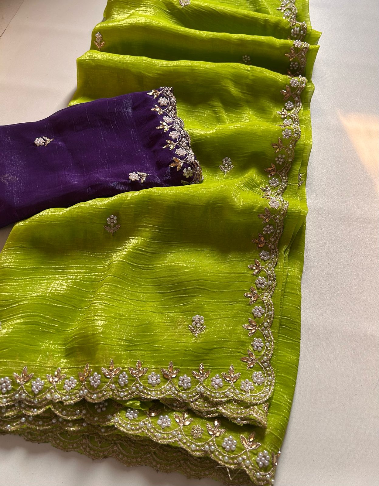 Geometric Chiffon Embroidery Saree