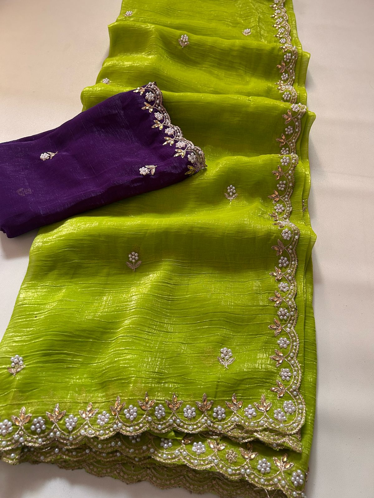 Geometric Chiffon Embroidery Saree