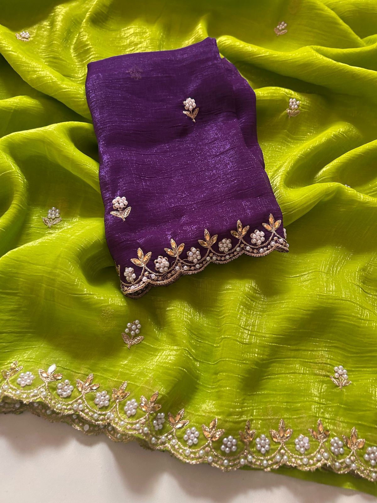 Geometric Chiffon Embroidery Saree