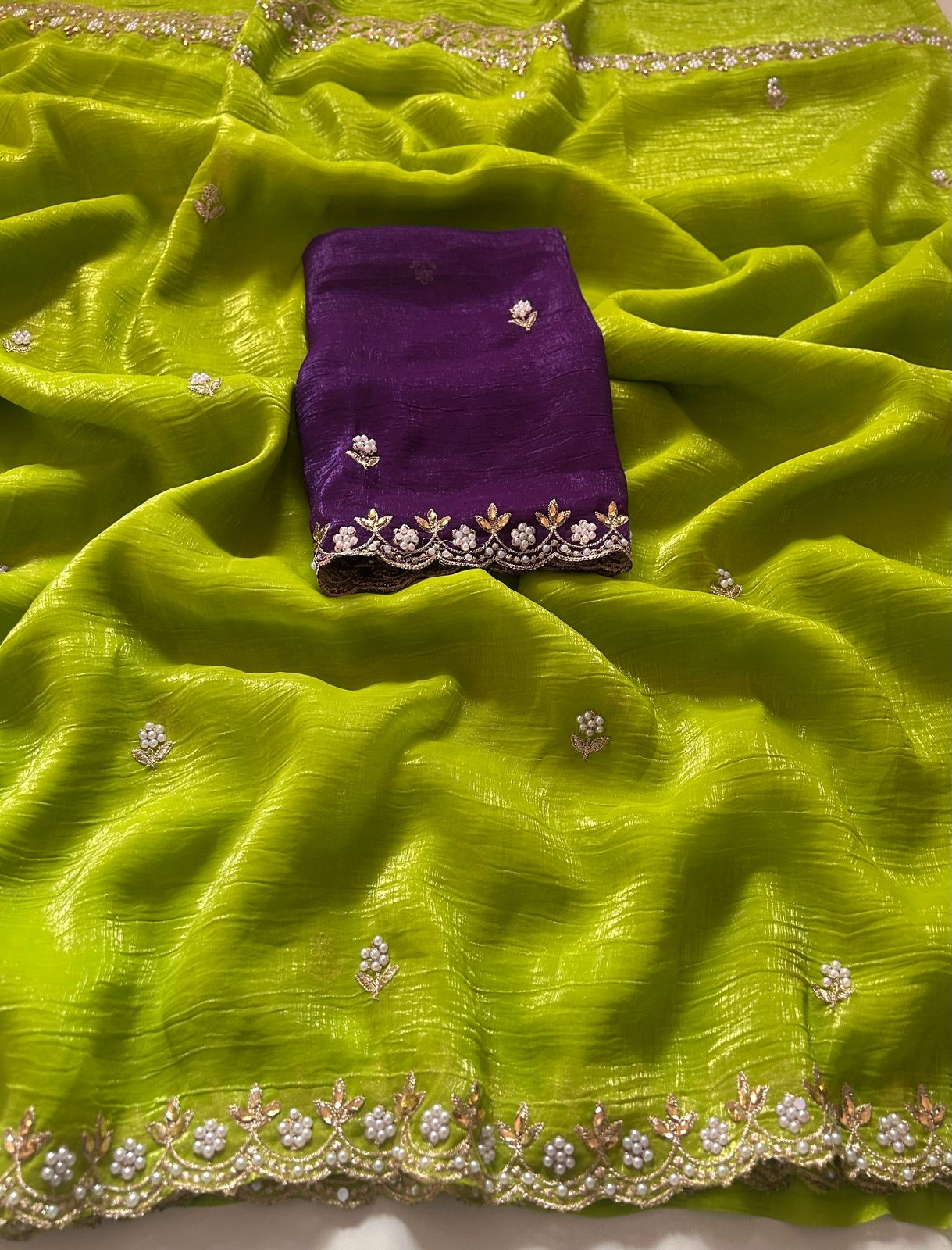 Geometric Chiffon Embroidery Saree